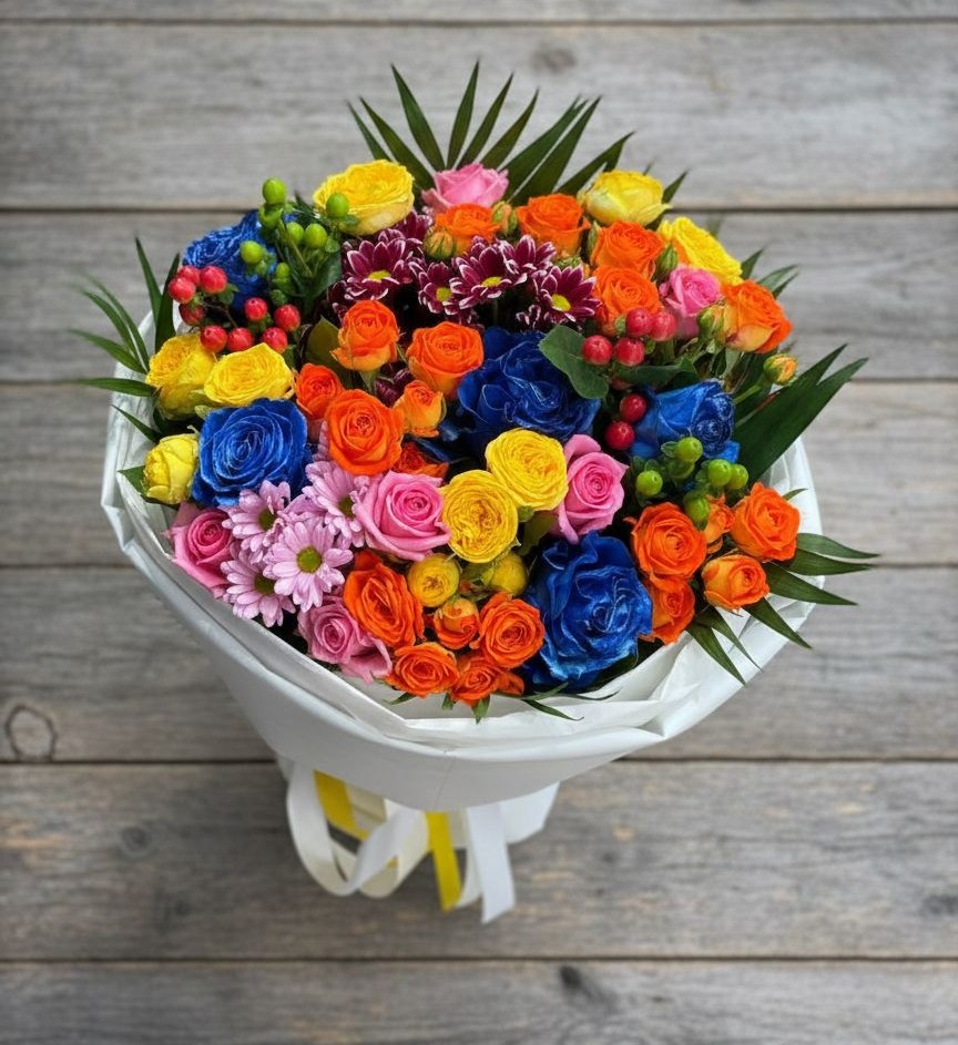 Букет цветов из: Розы и Хризантемы в Чебаркуле