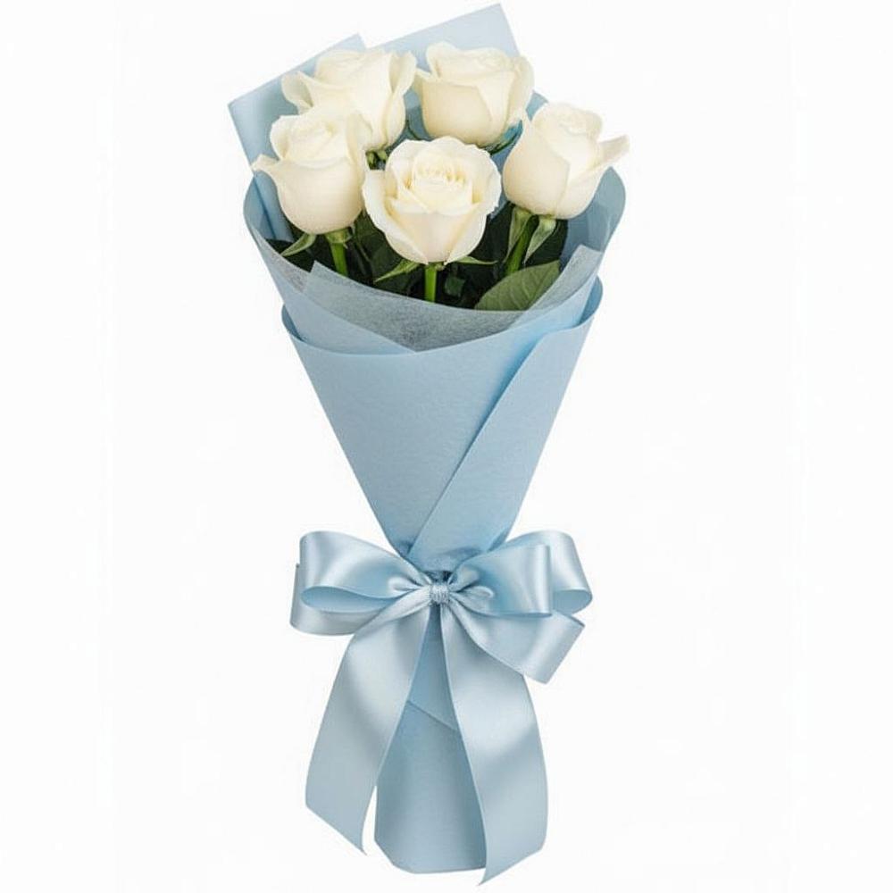 Букет 5 Белых роз Проуд в Чебаркуле