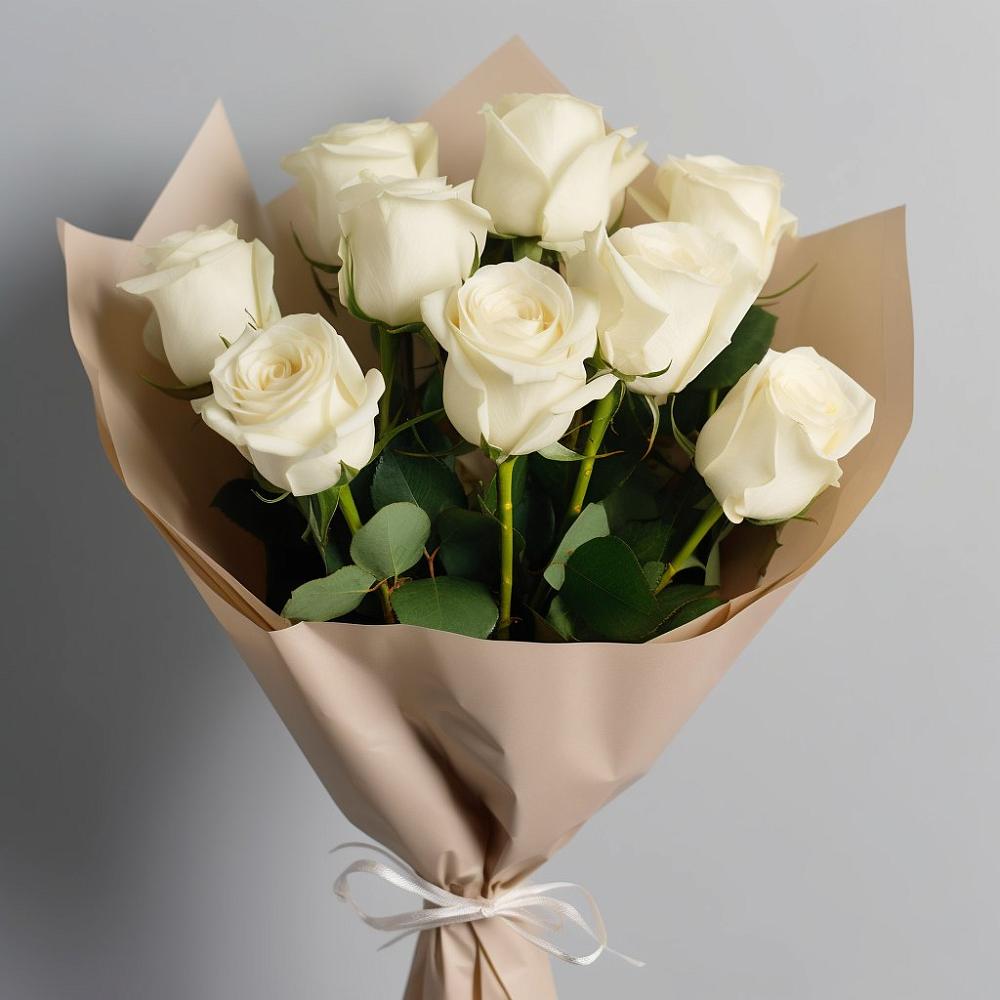 Букет 9 Белых роз Эдлесс Лав в Чебаркуле