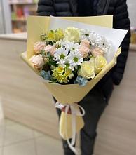 Букет цветов из:  Альстромерии, Розы и Хризантемы в Чебаркуле