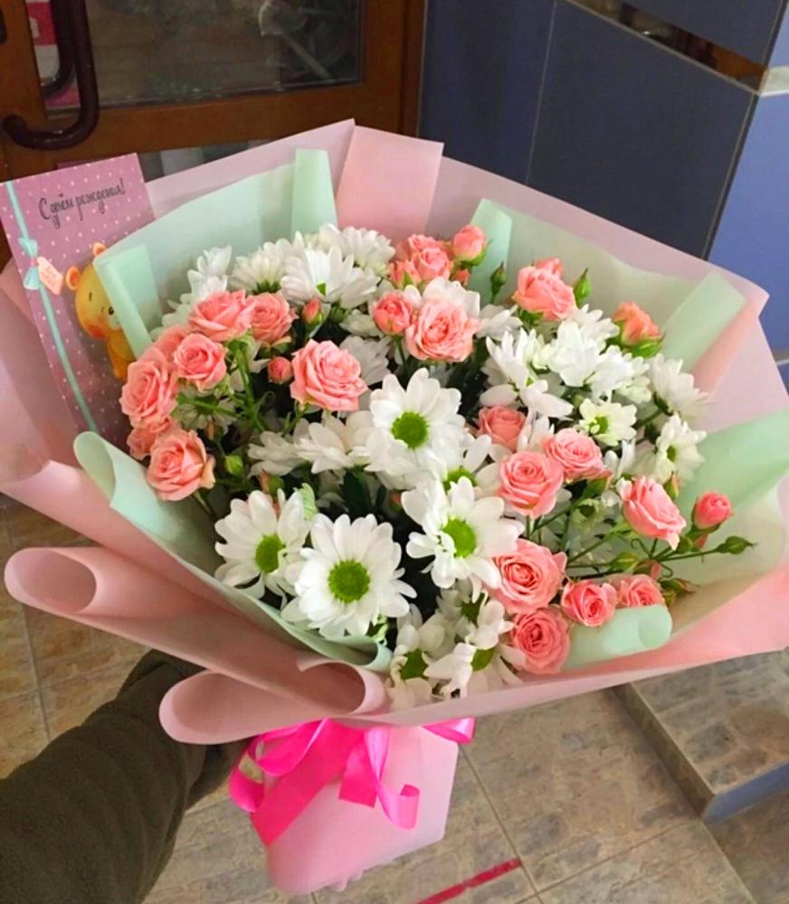 Букет цветов из: Розы и Хризантемы в Чебаркуле