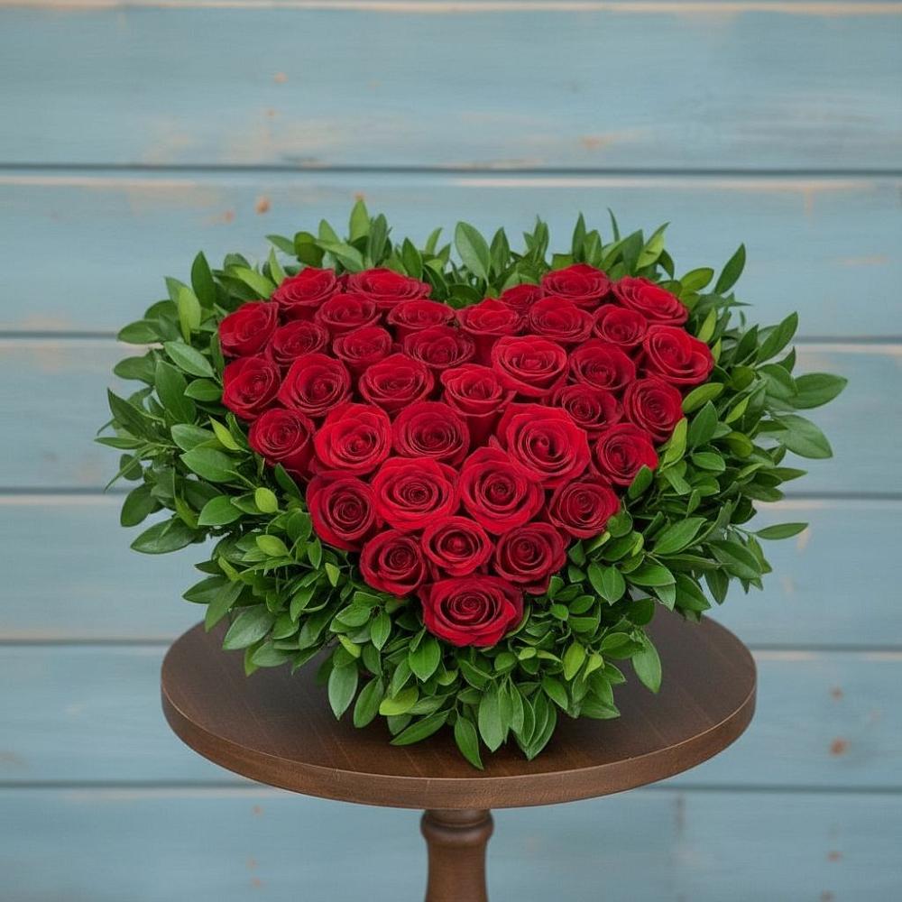 Цветочная композиция из Розы в виде сердца в Чебаркуле