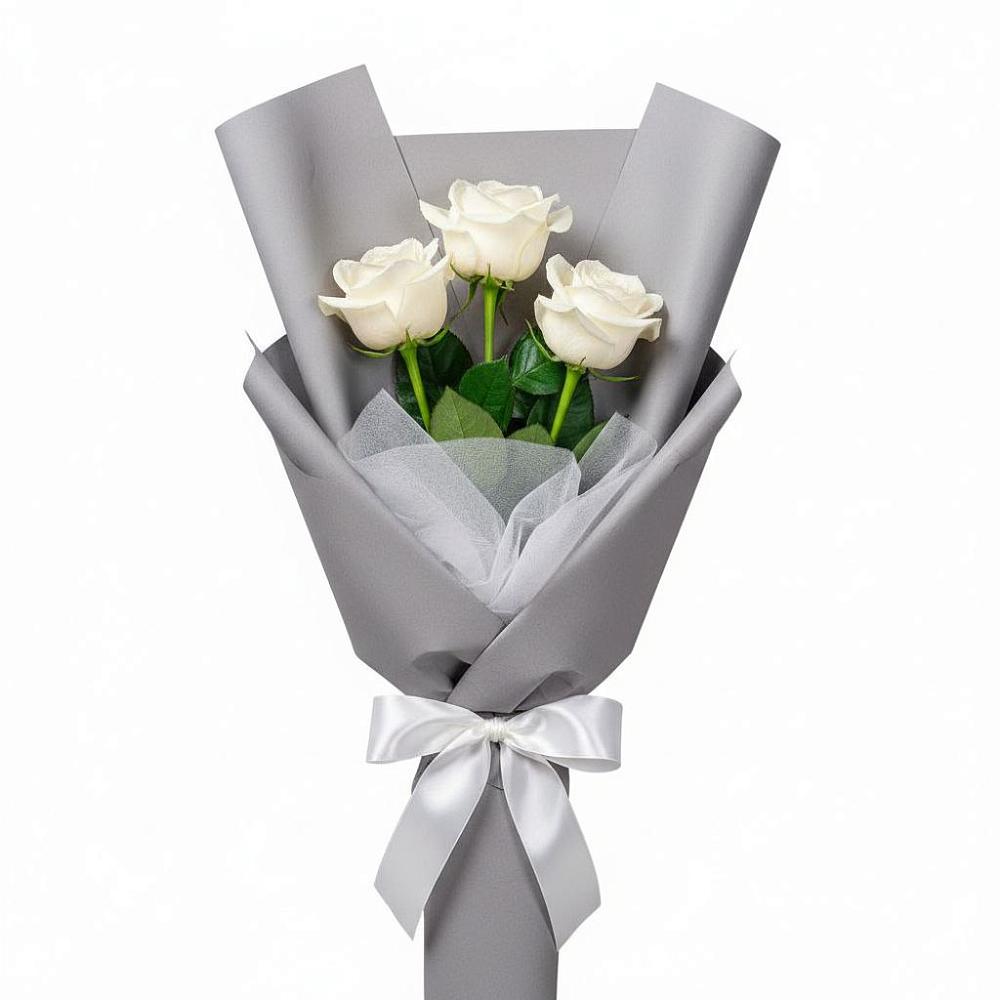 Букет 3 белые розы в Чебаркуле
