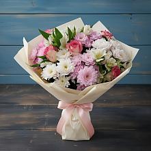 Букет цветов из:  Хризантемы, Альстромерии и Розы в Чебаркуле