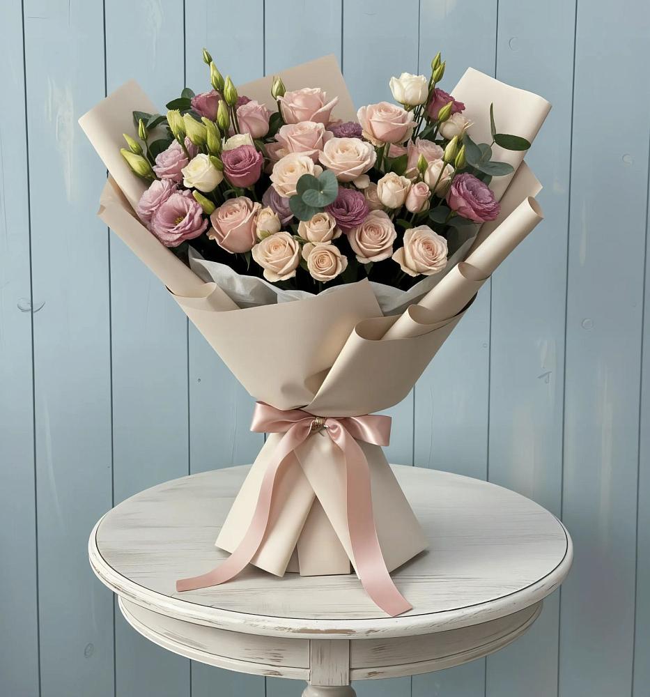 Букет цветов из: Розы и Лизиантусы в Чебаркуле