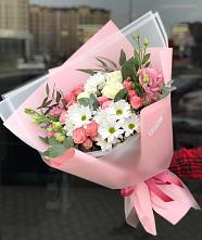 Букет цветов из:  Розы, Лизиантусы и Хризантемы в Чебаркуле
