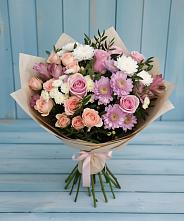 Букет цветов из:  Хризантемы, Розы и Альстромерии в Чебаркуле