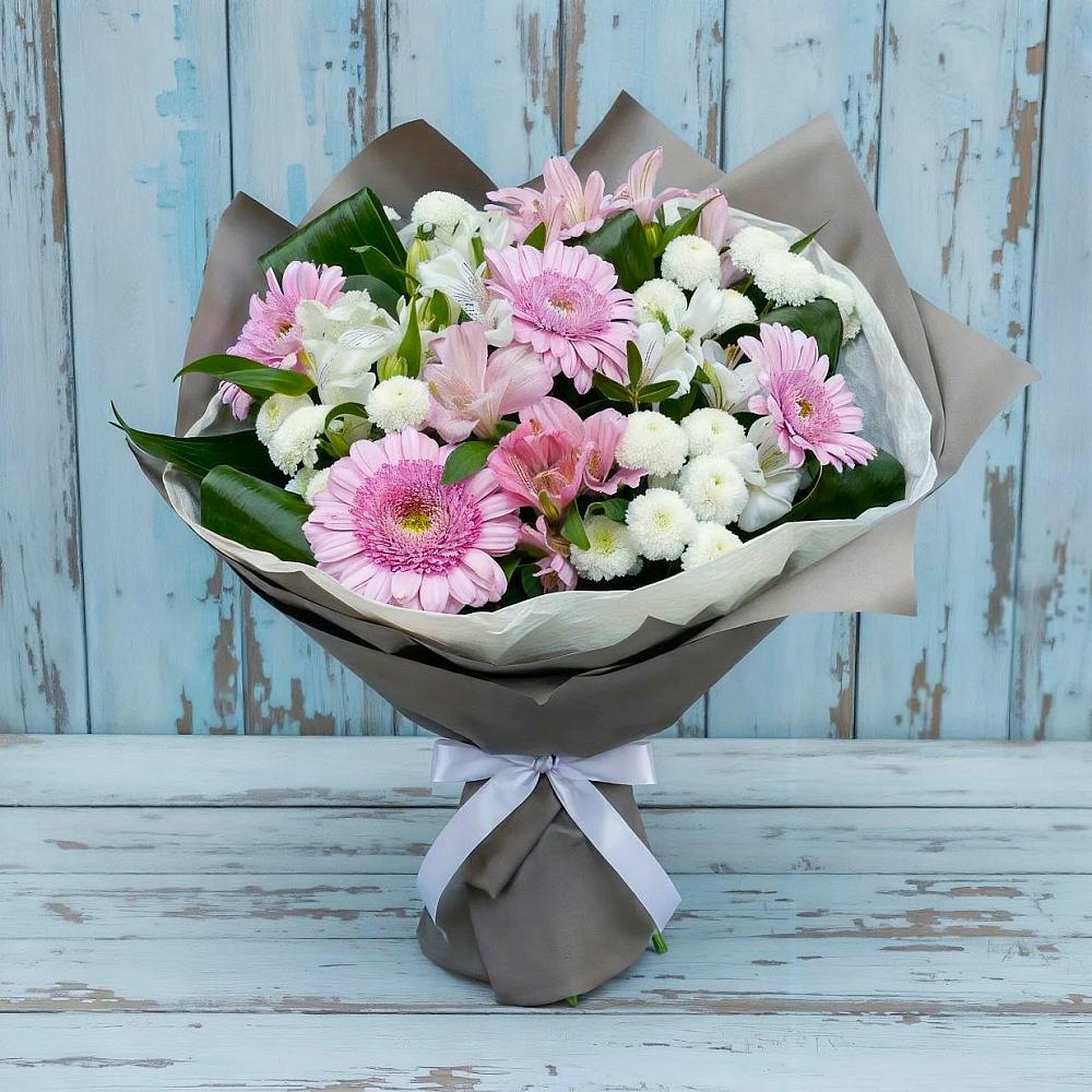 Букет цветов из: Герберы, Альстромерии и Хризантемы в Чебаркуле