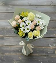 Букет цветов из:  Альстромерии, Розы и Хризантемы в Чебаркуле