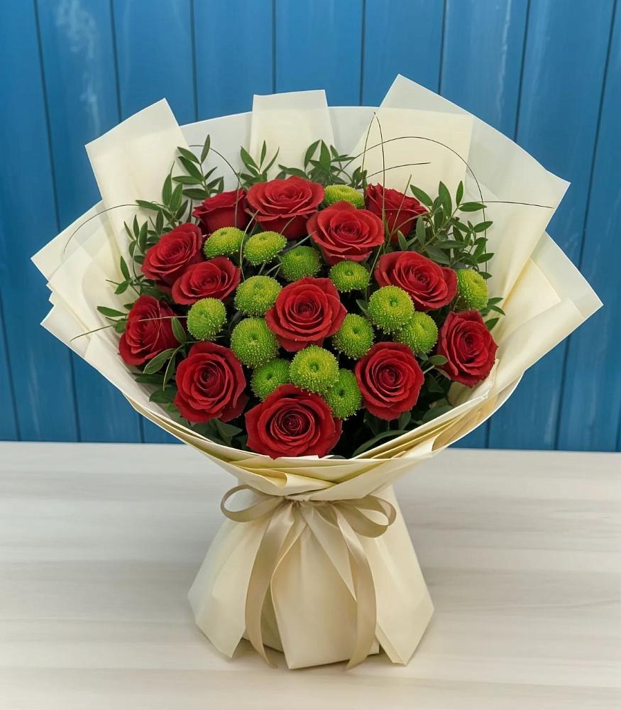 Букет цветов из: Розы и Хризантемы в Чебаркуле