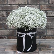 Цветочная композиция из Гипсофила в шляпной коробке в Чебаркуле